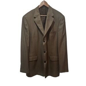 Andrew Fezza Fusion Silk Super 100s Wool Blazer Brown Tweed Men's Size 44 Formal